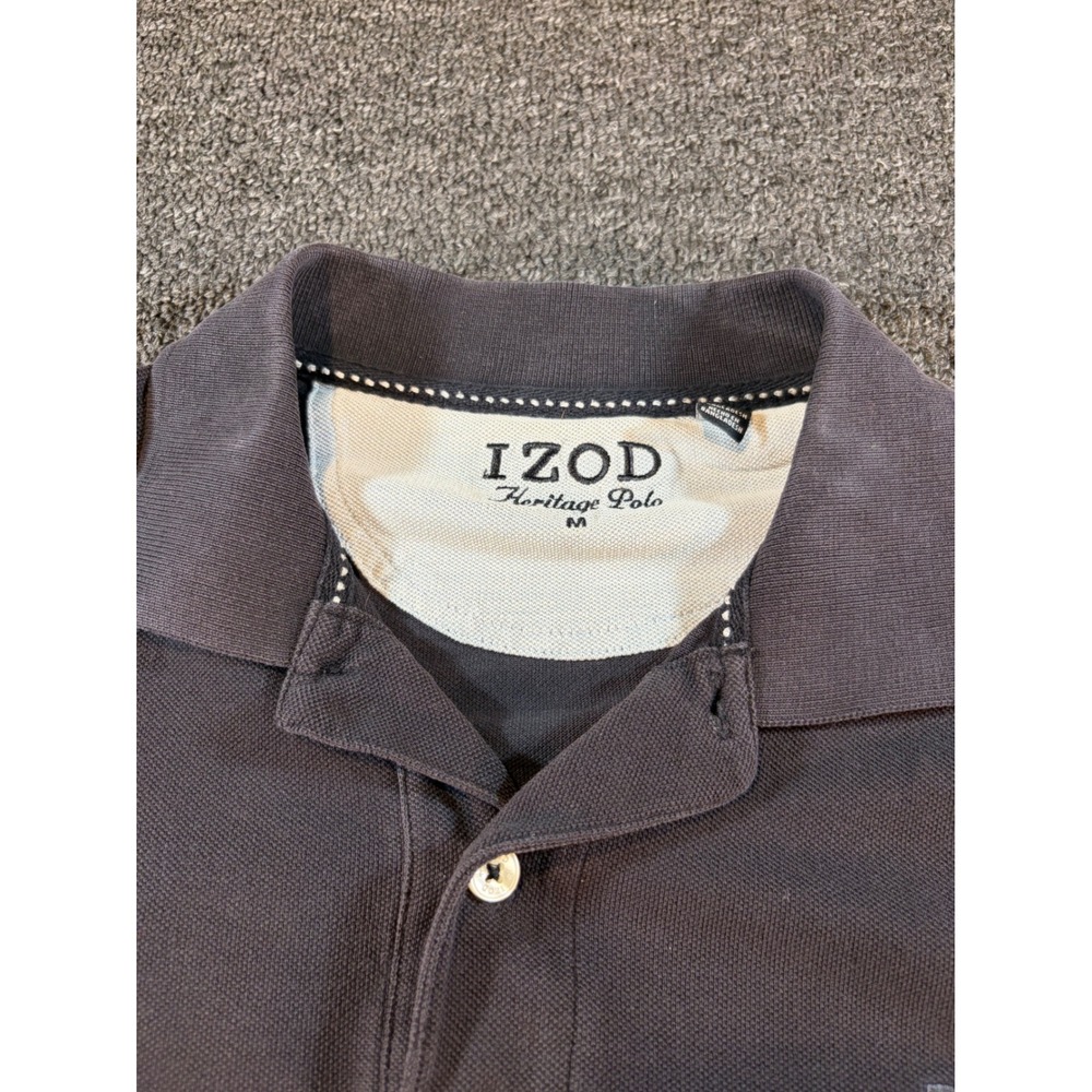 IZOD Heritage Polo Mens Medium Gray Pique Short Sleeve Golf‎ Shirt Logo - Picture 5 of 7